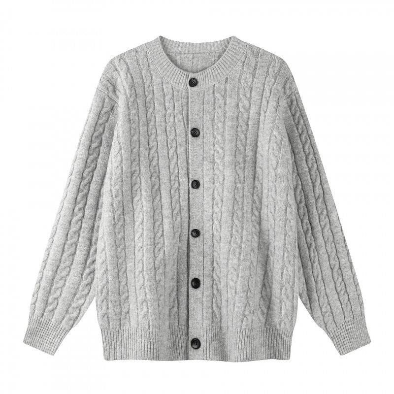 Damen Grobgestrickter Zopf-Strick-Cardigan mit Knopfleiste und Rundhals Echo Archiv