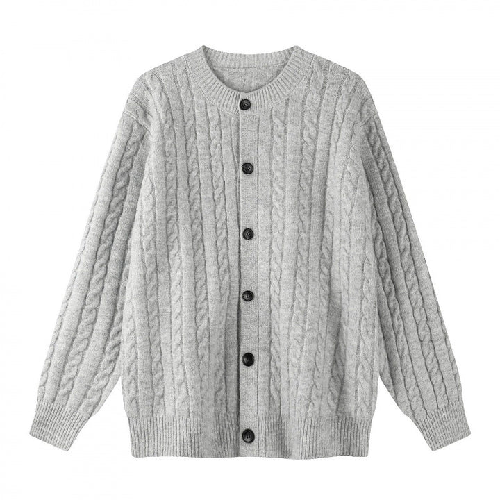 Damen Grobgestrickter Zopf-Strick-Cardigan mit Knopfleiste und Rundhals Echo Archiv