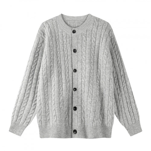 Damen Grobgestrickter Zopf-Strick-Cardigan mit Knopfleiste und Rundhals Echo Archiv
