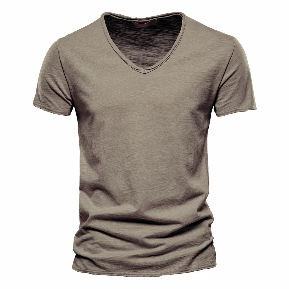 Herren nan leichtes Baumwolljersey Kurzarmshirt mit V-Ausschnitt und schmaler Passform Echo Archiv