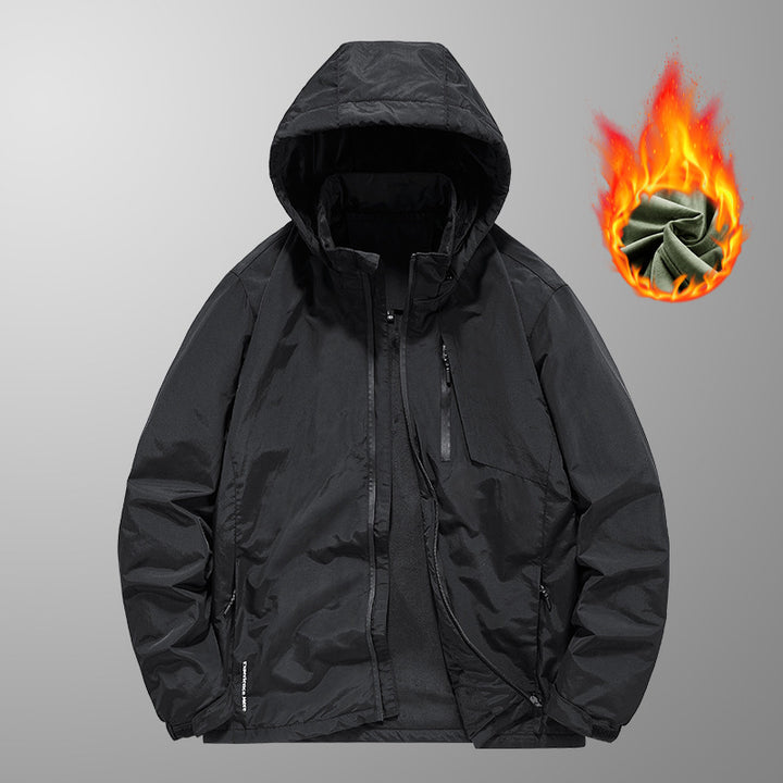Herren Wind- und Wasserabweisende leichte Kapuzenjacke mit Thermo-Innenfutter und verdecktem Reißverschluss Echo Archiv