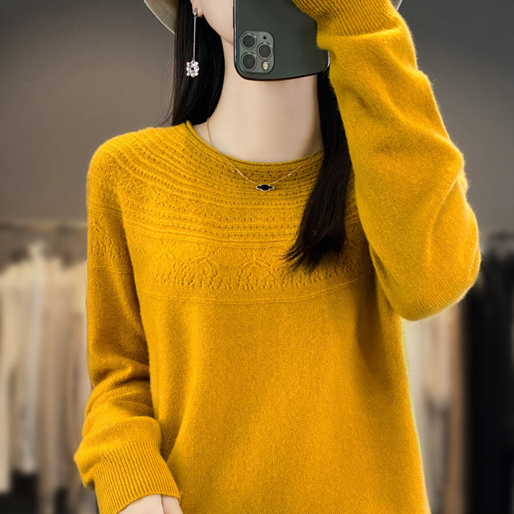 Damen Rundhals-Feinstrickpullover mit strukturierter Passe und Kaschmir-Optik Echoarchiv