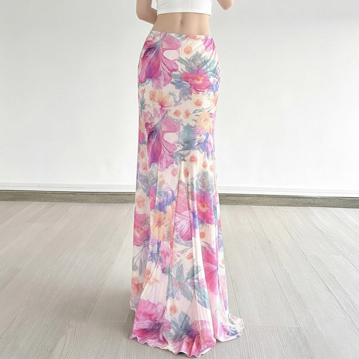 Damen Fließender Maxirock mit floralem Design und schwingendem Saum Echo Archiv
