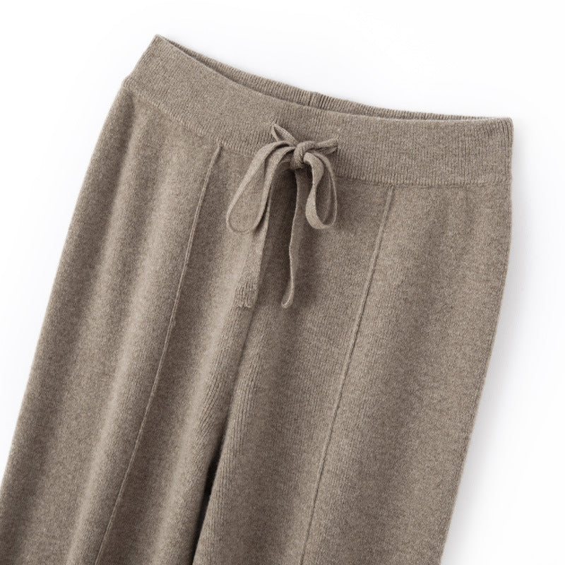 Damen Weiche Strickhose mit weitem Bein, Tunnelzugbund und dekorativer Mittelnaht Echoarchiv