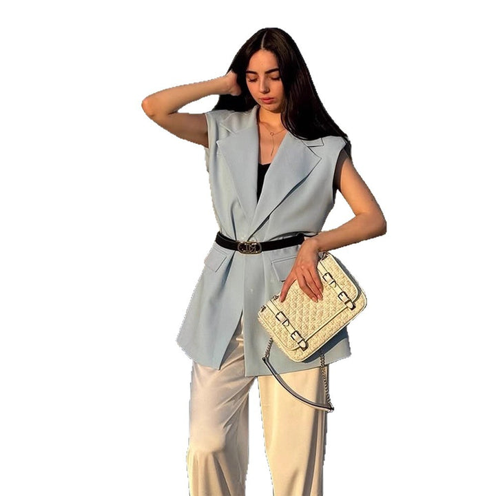 Damen Ärmellose Longblazer-Weste mit betonter Schulterpartie und Taillenform Echoarchiv