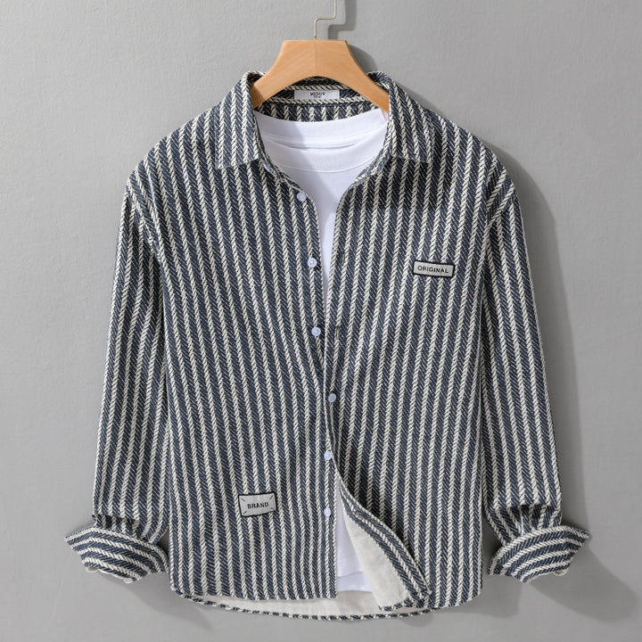 Herren Texturiertes Hemdjacken-Overshirt mit diagonaler Fischgrät-Struktur Echoarchiv