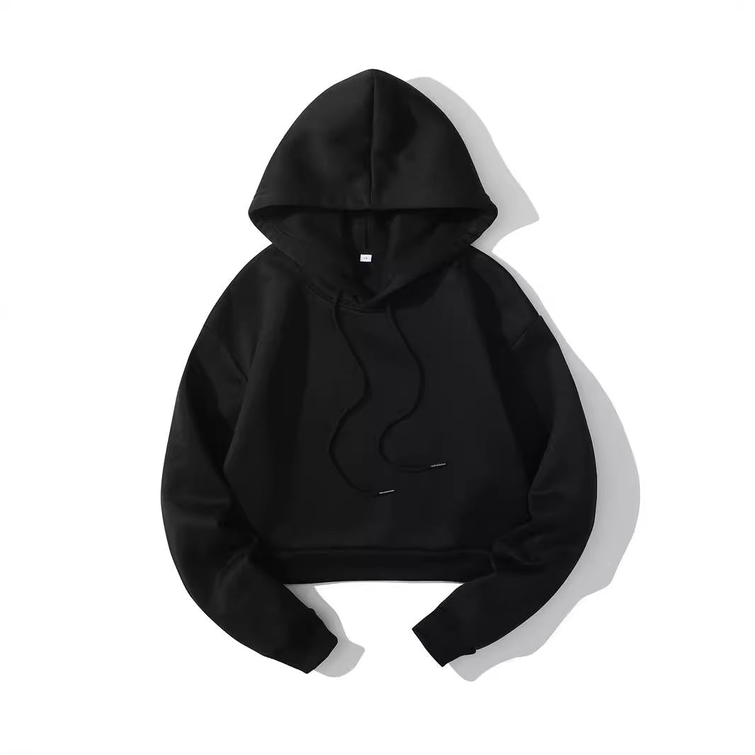 Damen nan cropped Kapuzenpullover mit weichem Fleece‑Innenfutter und elastischem Rippbund Echo Archiv
