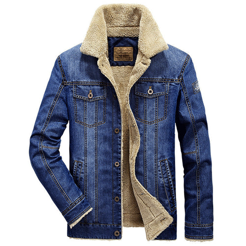 Herren Jeansjacke im Aviator‑Look mit komplettem Sherpa‑Futter und Umlegekragen – Denvaro