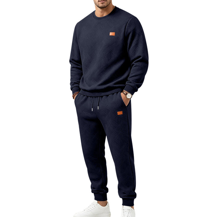 Herren Gemustertes Komfort-Sweatset mit Rundhals-Sweatshirt und Kordel-Jogginghose Echoarchiv