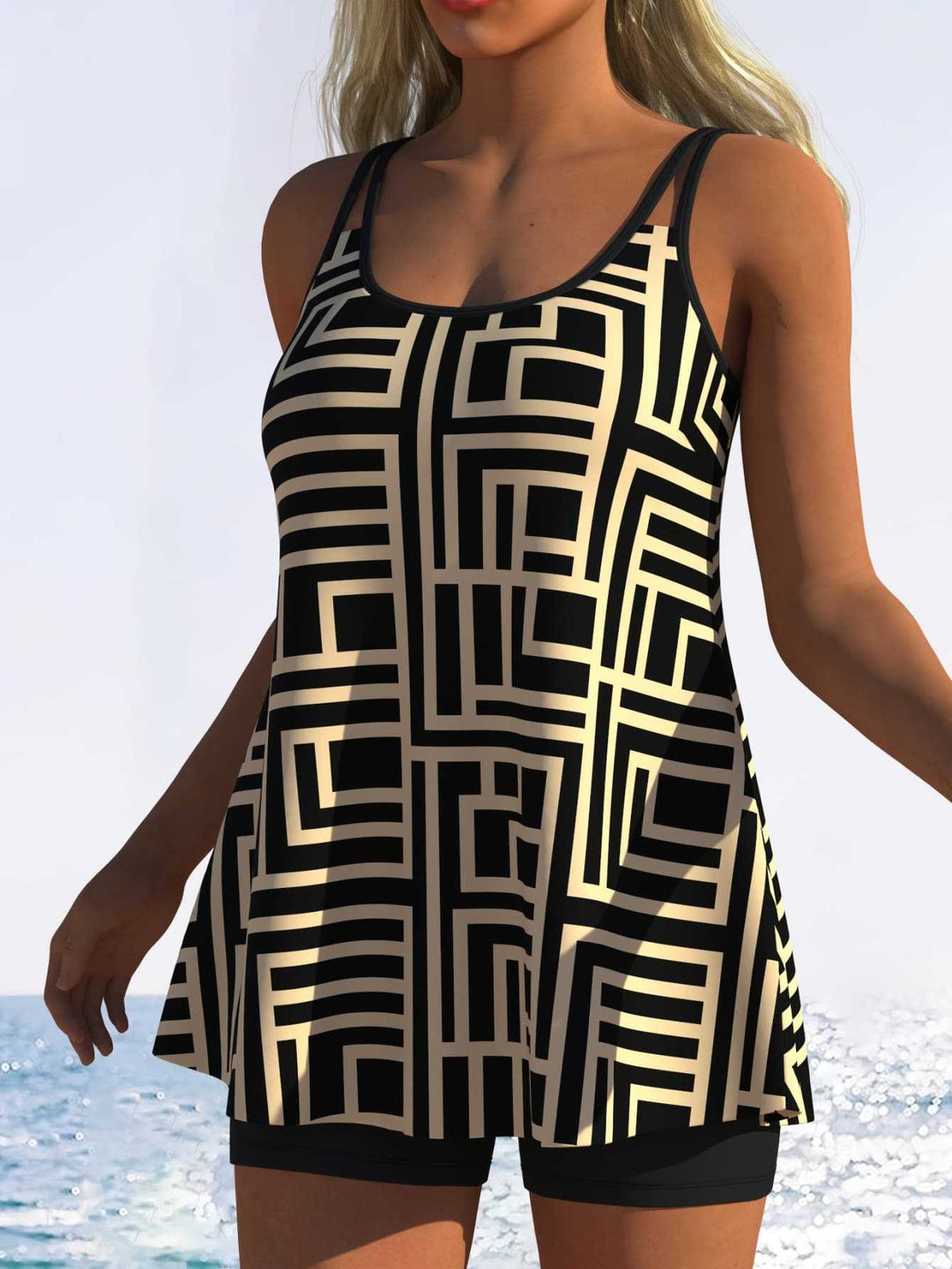 Damen Tankini mit verspieltem Streifenmuster und originellem Schnitt Echo Archiv
