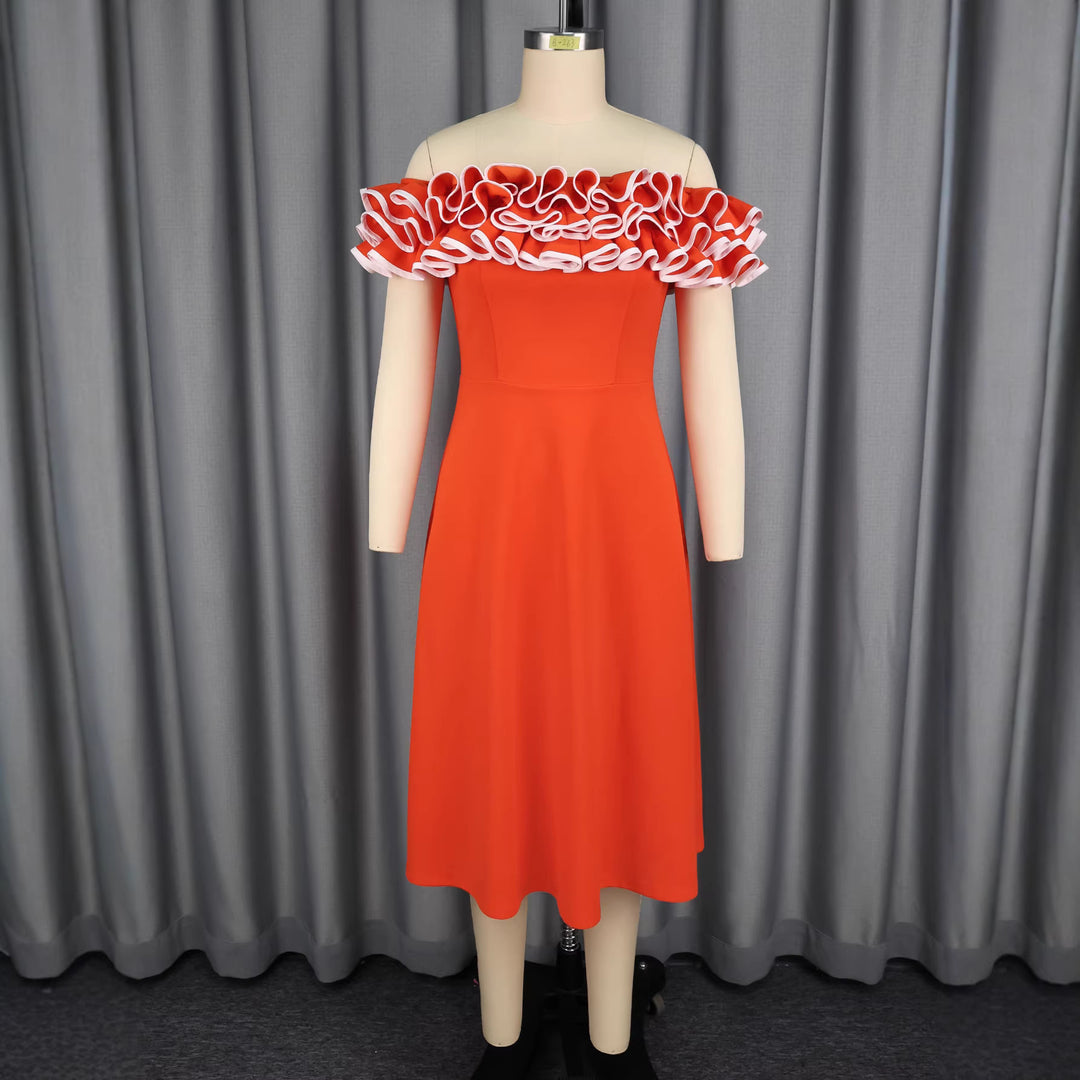Damen A-Linien Abendkleid mit Off-Shoulder Rüsche Echo Archiv
