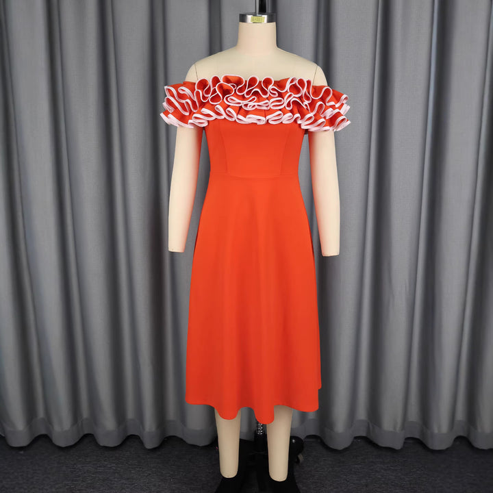 Damen A-Linien Abendkleid mit Off-Shoulder Rüsche Echo Archiv