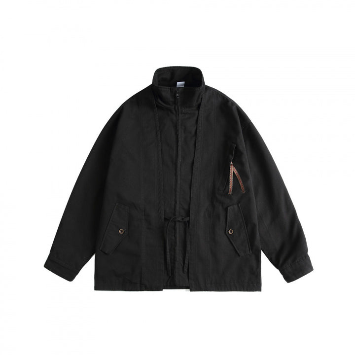 Unisex Kastenförmige Utility-Jacke mit hohem Stehkragen, durchgehendem Reißverschluss und Tunnelzug Echo Archiv