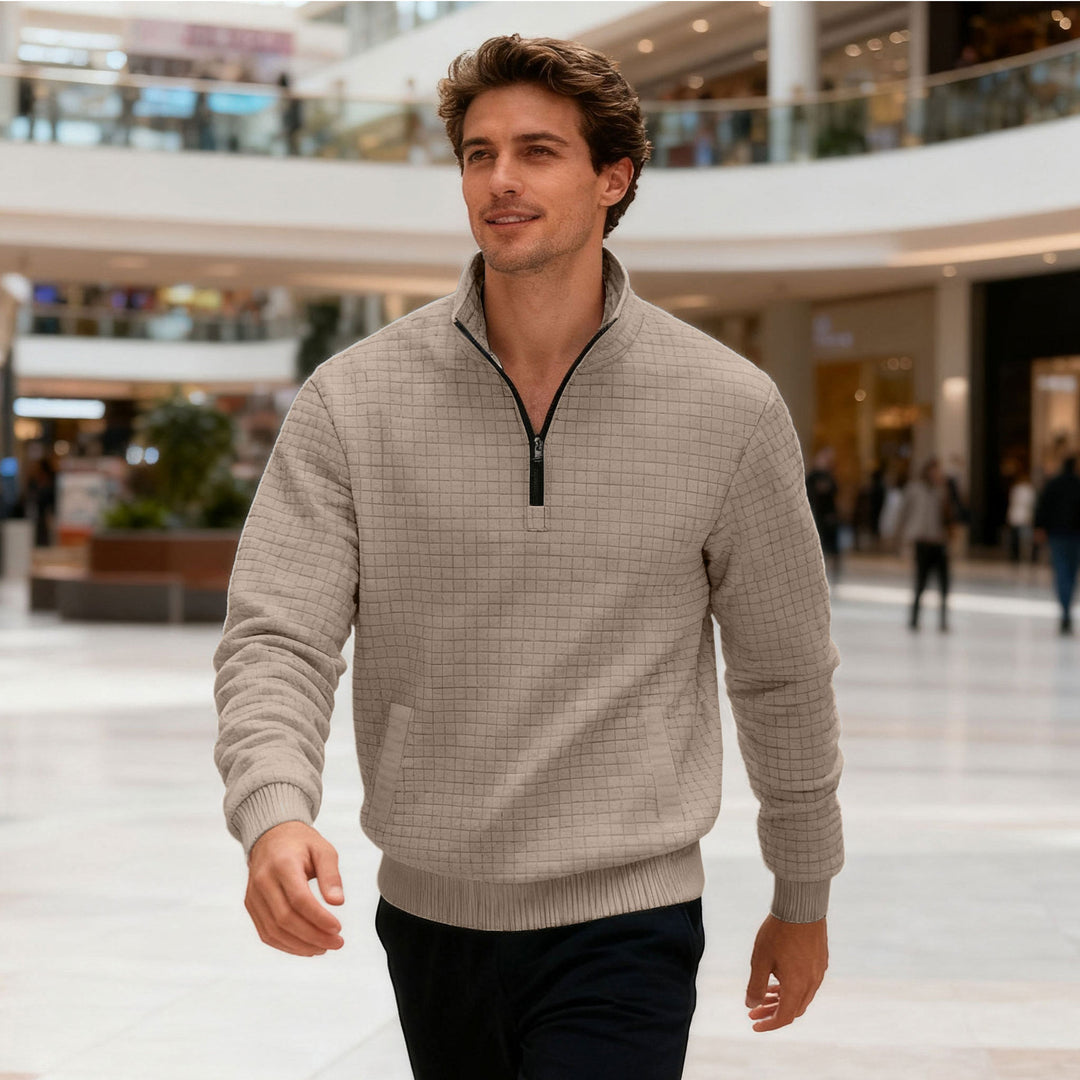 Herren nan gesteppter Halbzip-Sweater mit quadratischer Waffelstruktur und Kängurutasche Echo Archiv