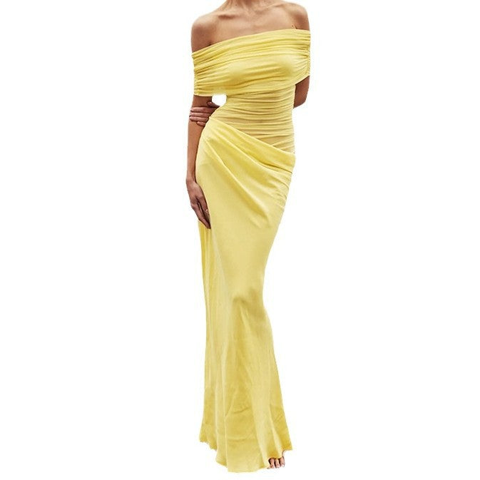 Damen Elegantes Off-Shoulder Maxikleid mit Raffung Echo Archiv