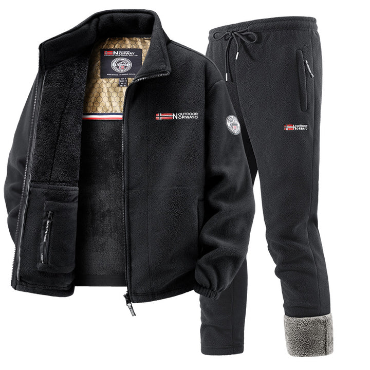 Herren Thermo-Fleece-Set mit Kapuzenjacke, Sherpa-gefüttert und elastischer Jogginghose – Marzano