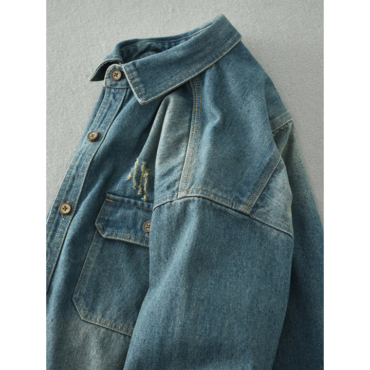 Herren Denim-Hemdjacke im Used-Look mit aufgesetzten Brusttaschen und Knopfleiste Echoarchiv