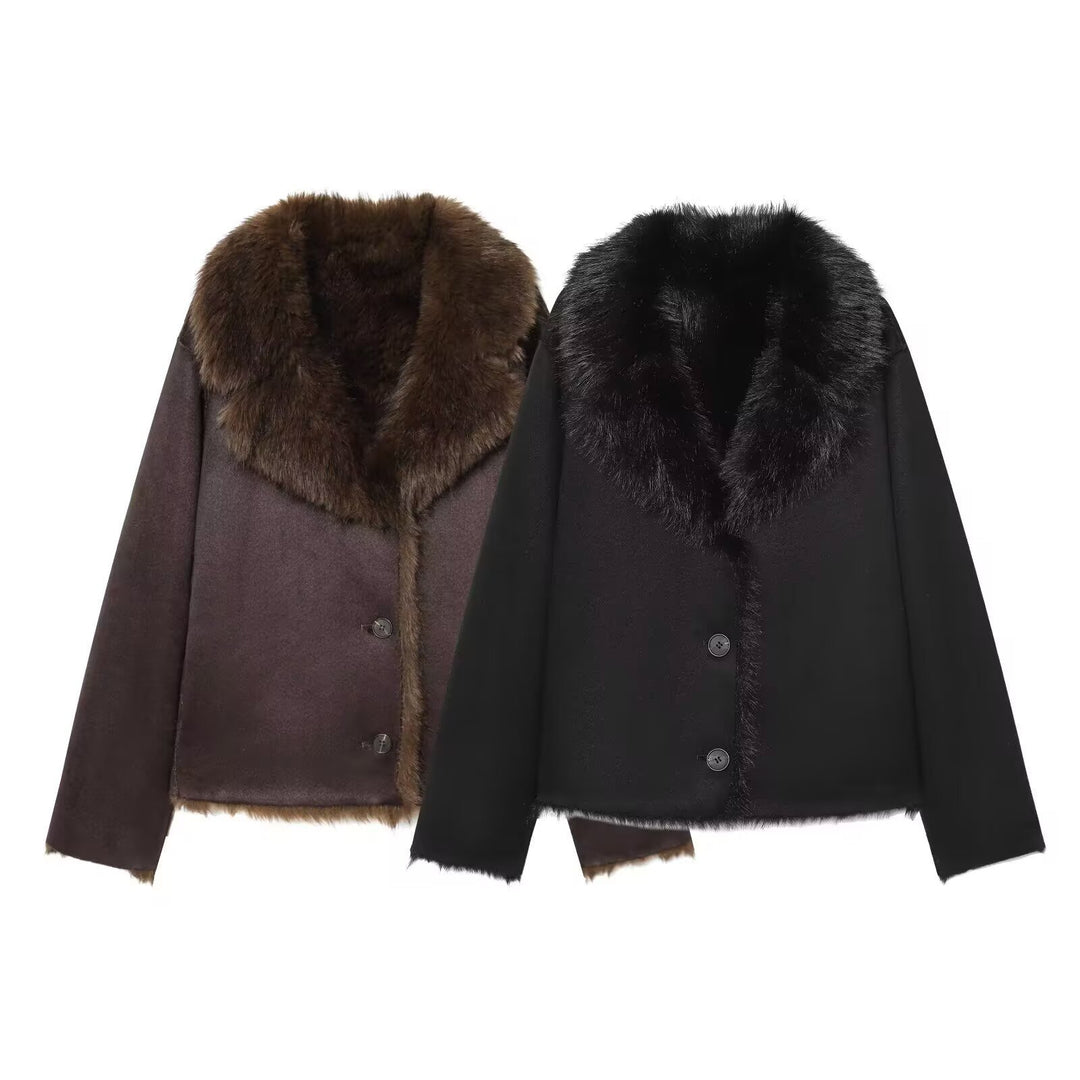Damen Gekürzter Wollmix-Blouson mit voluminösem Kunstfellkragen Echo Archiv