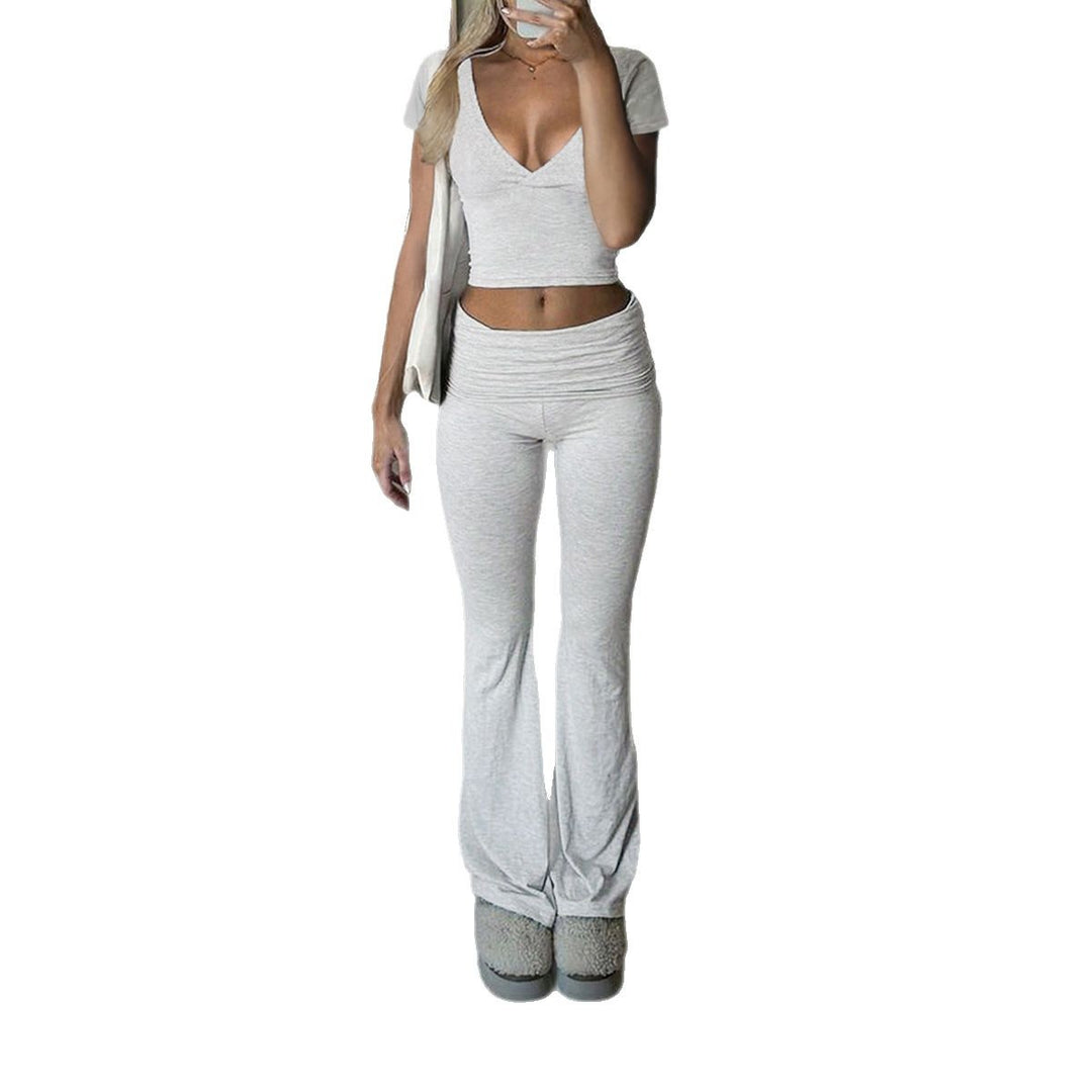 Damen Lässiges Zweiteiliges Lounge-Set mit cropped Oberteil und Bootcut-Hosen Echo Archiv