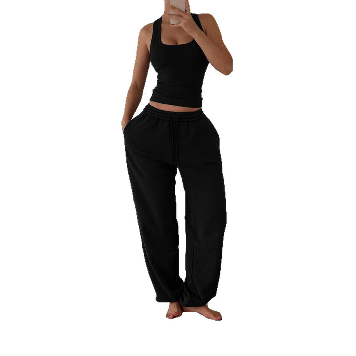 Damen weite High‑Waist Loungehose mit Kordelzug elastischem Komfortbund und Eingrifftaschen – Avélisse