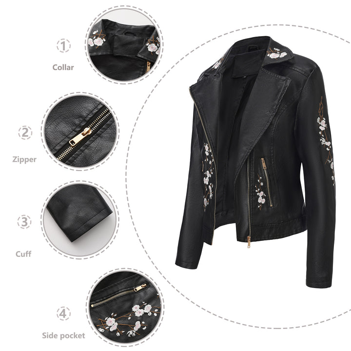 Damen nan bestickte taillierte Kunstleder Bikerjacke mit asymmetrischem Reißverschluss Echo Archiv