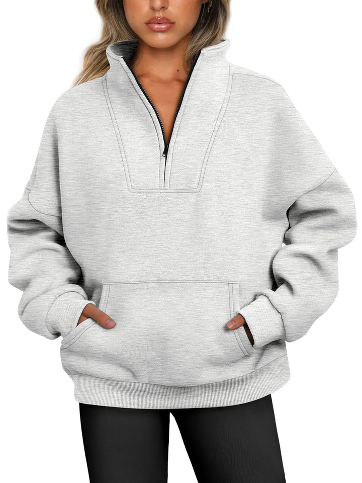 Damen nan oversized Halbzip-Hoodie mit hohem Stehkragen, Kängurutasche und gerippten Bündchen Echo Archiv