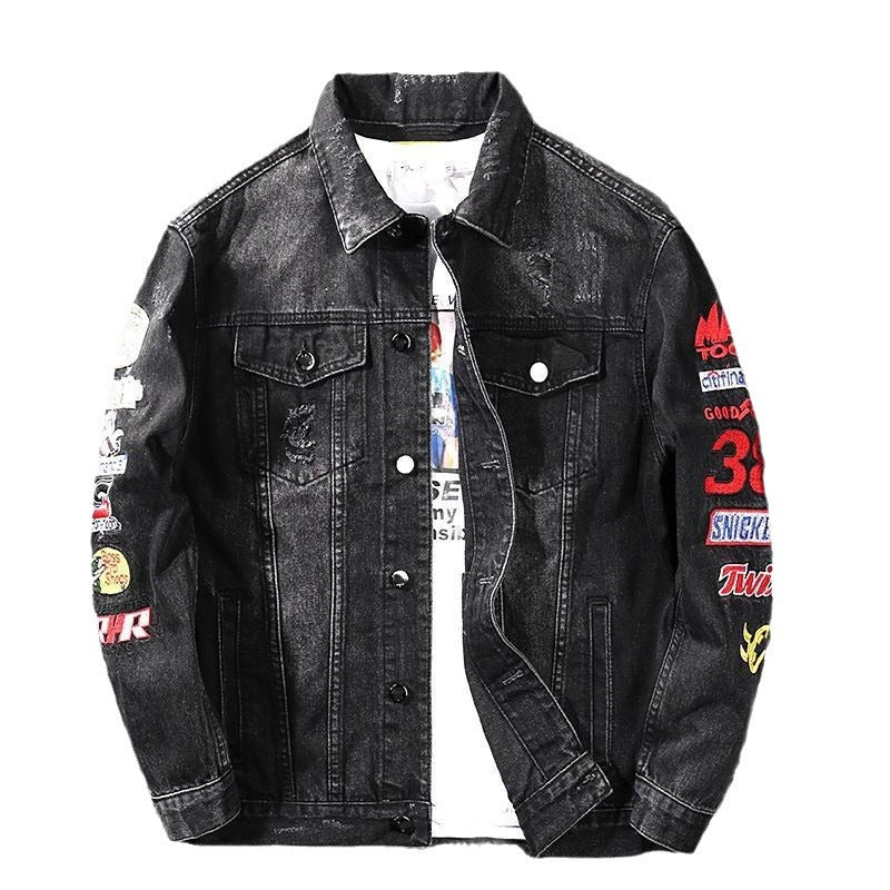 Herren Modische Jeansjacke mit kreativen Stickereien Echoarchiv