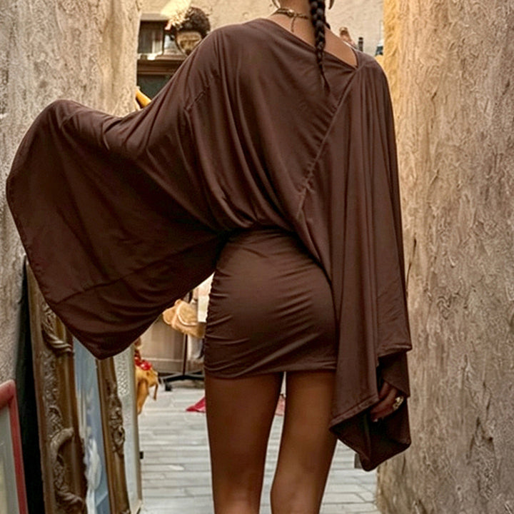 Damen asymmetrische Ein-Schulter Tunika mit Fledermausärmeln und tailliertem Bund Echo Archiv