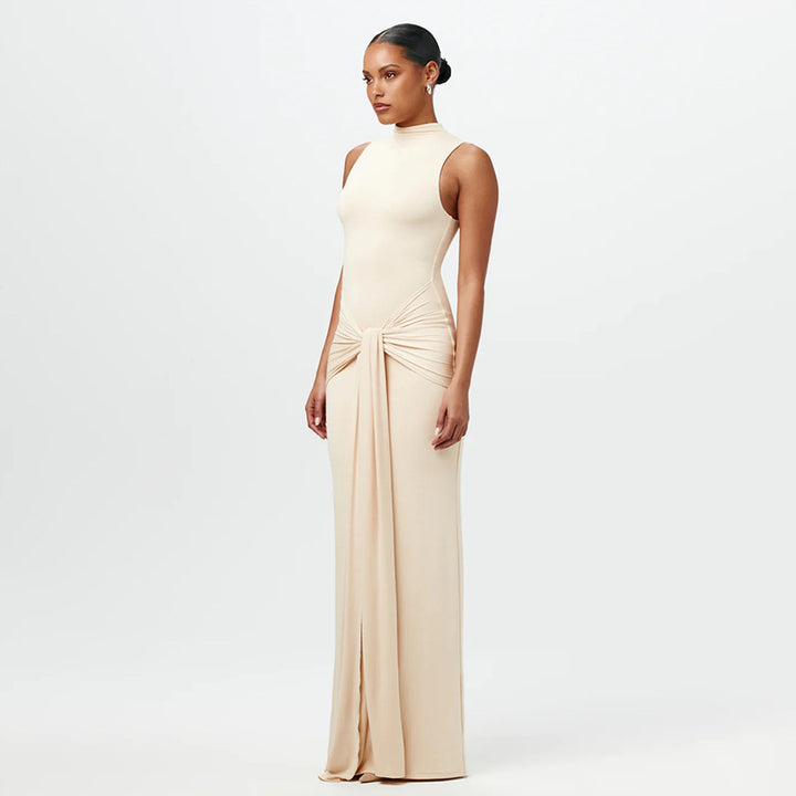 Damen Elegantes Maxikleid mit hochgeschlossenem Kragen und Drapierung Echo Archiv