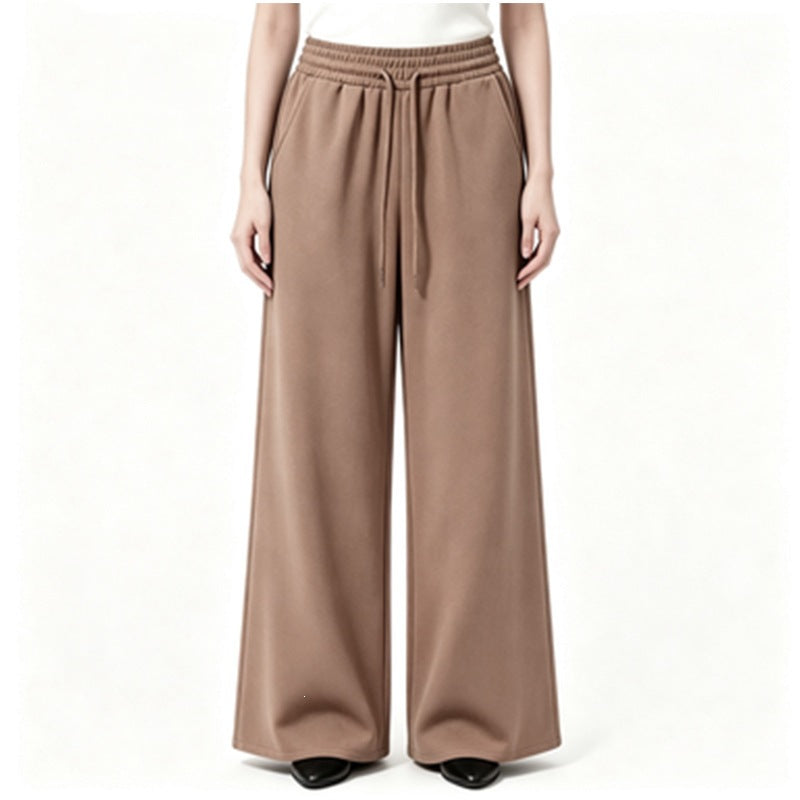 Damen weite High-Waist Loungehose mit elastischem Bund, Kordelzug und fließendem Jersey – Avélisse