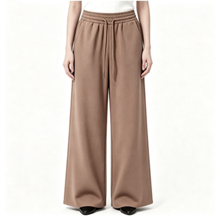 Damen weite High-Waist Loungehose mit elastischem Bund, Kordelzug und fließendem Jersey – Avélisse