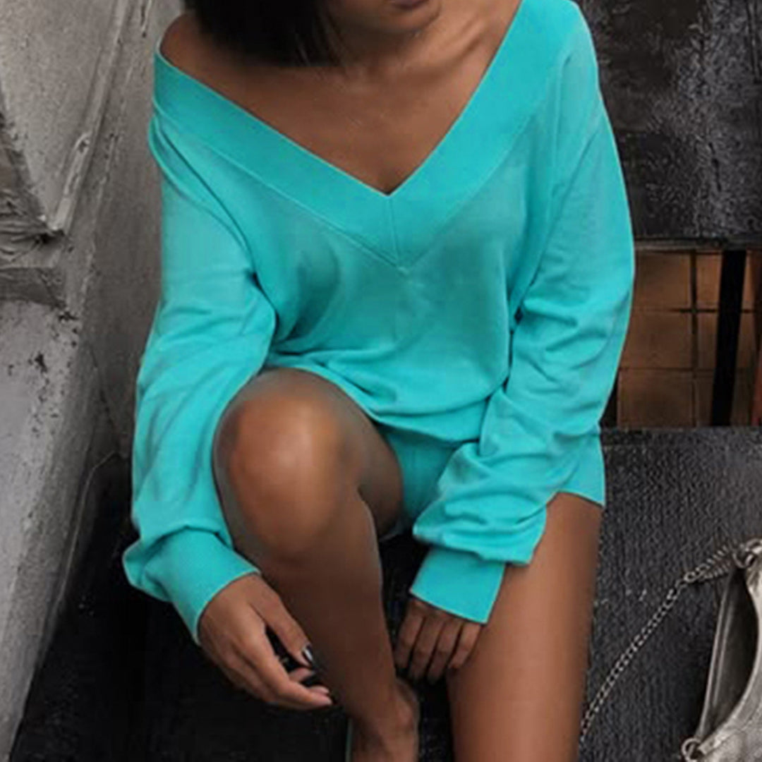 Damen Oversized Sweatshirt mit V-Ausschnitt und Ballonärmeln Echo Archiv