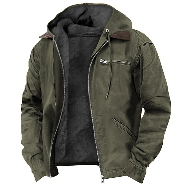 Herren Gefütterte Kapuzenjacke mit Teddyfutter, winddichtem Canvas und Reißverschlusstaschen Echo Archiv