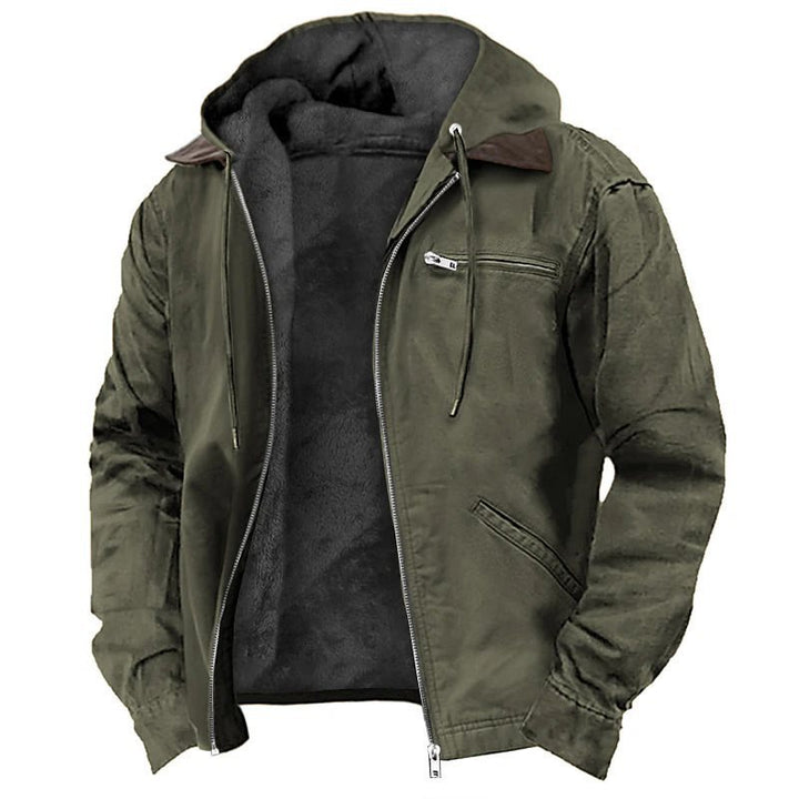 Herren Gefütterte Kapuzenjacke mit Teddyfutter, winddichtem Canvas und Reißverschlusstaschen Echo Archiv