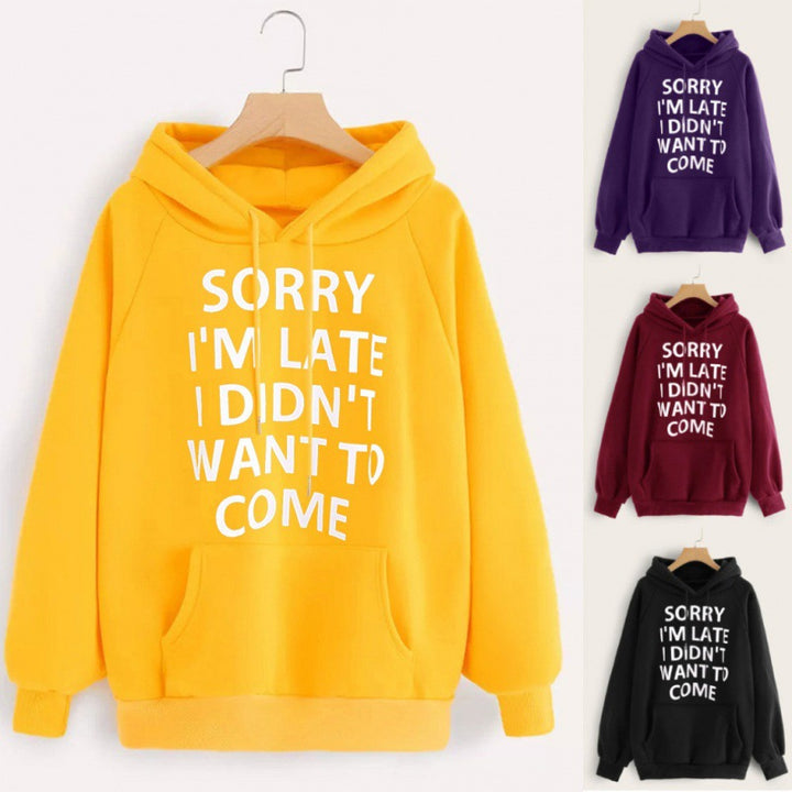 Damen Lockere Kapuzenpullover mit Statement-Print, Kängurutasche und Raglanärmeln – Auréline