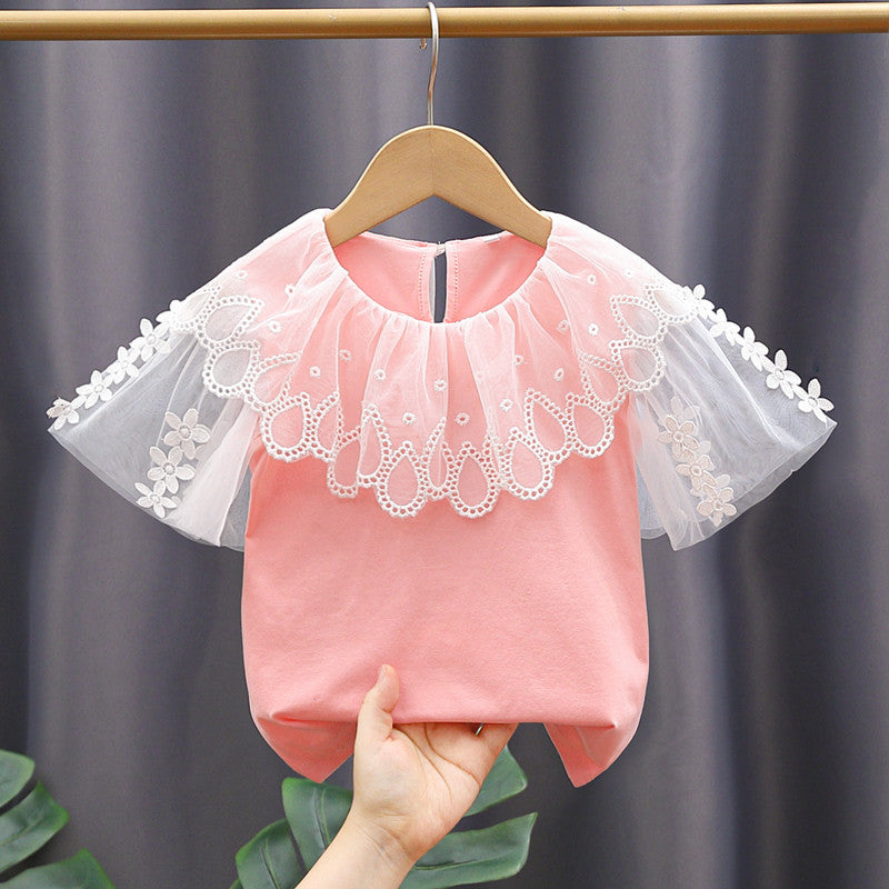Mädchen Bluse mit Blumenstickerei und Tüllärmeln Echo Archiv