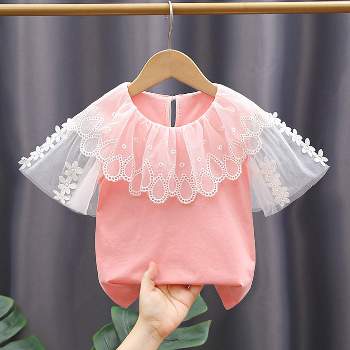 Mädchen Bluse mit Blumenstickerei und Tüllärmeln Echo Archiv