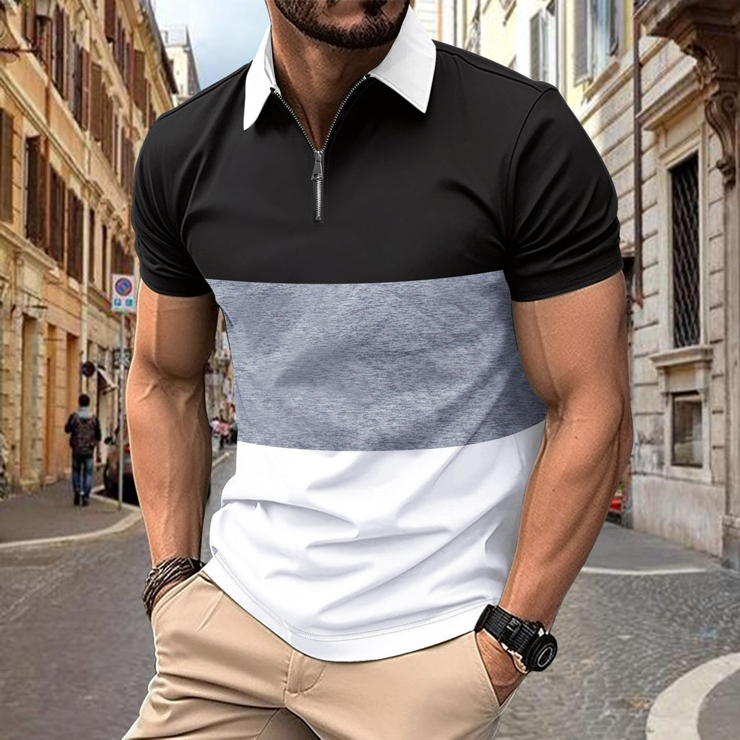Herren Polohemd mit modernem Farbblockdesign und Reißverschluss Echoarchiv