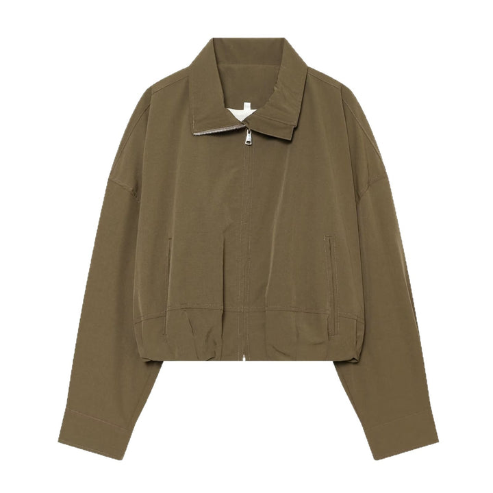 Damen Cropped Boxy-Utility-Jacke mit Reißverschluss und Tunnelzugsaum Echoarchiv