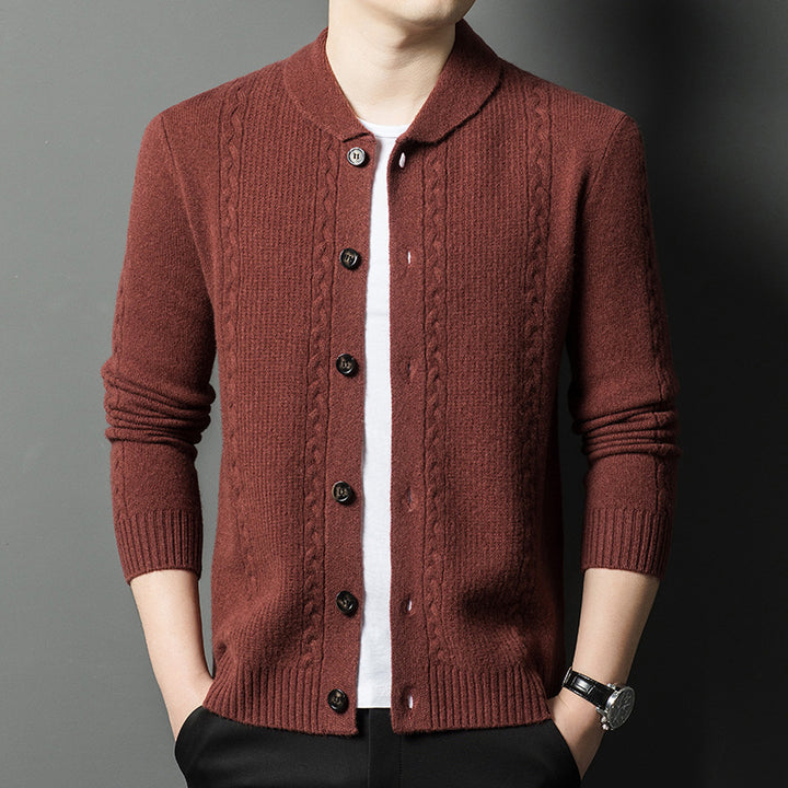 Herren modische Strickjacke mit feiner Struktur und durchgehendem Knopfverschluss Echoarchiv