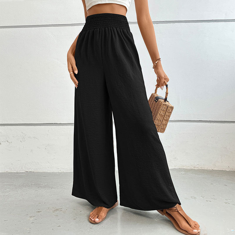 Damen Palazzo-Hose mit hohem, elastischem Rüschenbund und Eingrifftaschen – Avélisse
