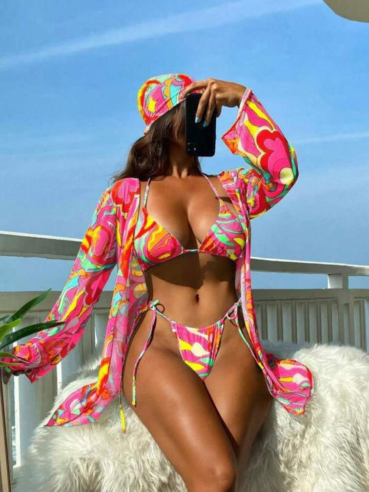 Damen Buntes Bikini-Set mit stylishen Überwurf Echo Archiv