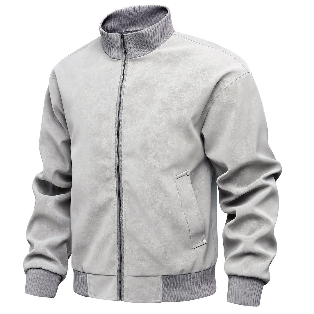Herren elegante Kunstlederjacke im sportlichen Design mit Stehkragen und praktischen Taschen Echoarchiv