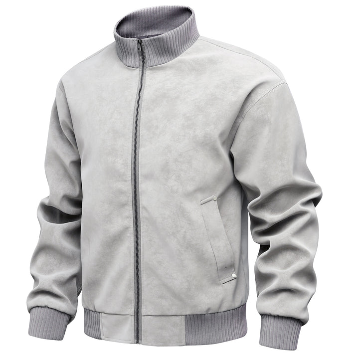 Herren elegante Kunstlederjacke im sportlichen Design mit Stehkragen und praktischen Taschen Echoarchiv