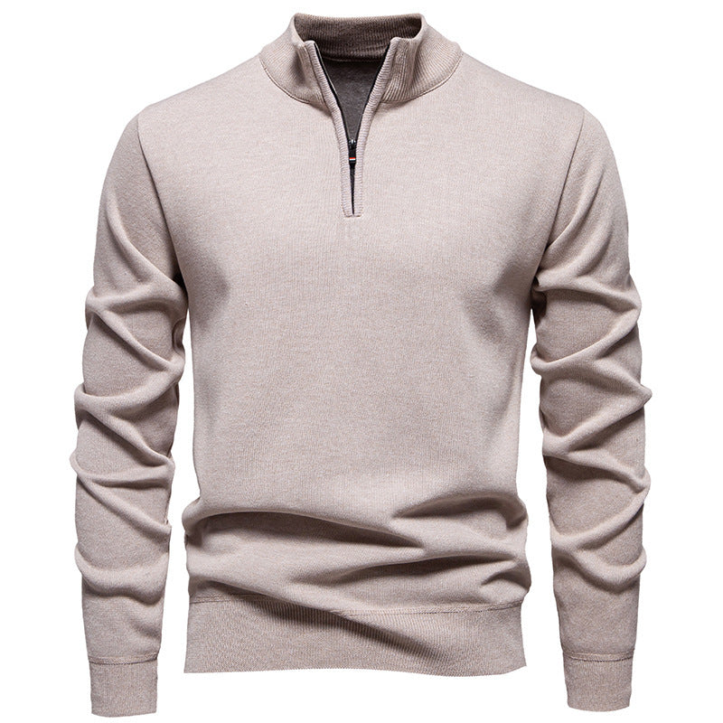 Herren nan Slim-Fit Feinstrickpullover mit kurzem Reißverschluss, Stehkragen und geripptem Bund Echo Archiv