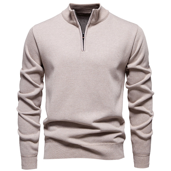 Herren nan Slim-Fit Feinstrickpullover mit kurzem Reißverschluss, Stehkragen und geripptem Bund Echo Archiv