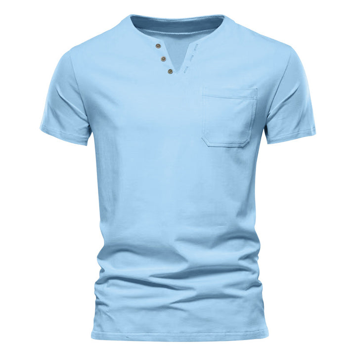 Herren Kurzarm-Henley-Shirt mit Knopfleiste und praktischer Brusttasche Echoarchiv
