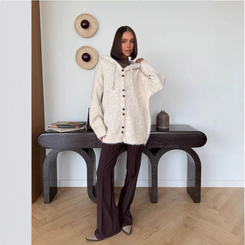 Damen Modische Strickjacke mit Kapuze Echo Archiv