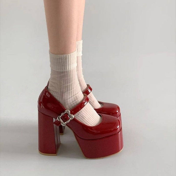 Damen Plateau-Mary-Jane Pumps mit hoher Plattform und sculpted Blockabsatz – Lioré