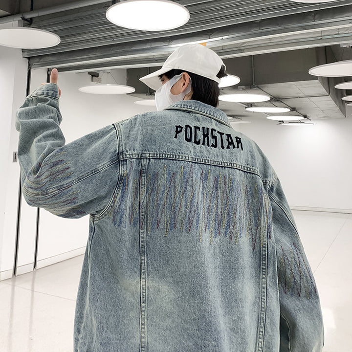Herren Modische Denimjacke mit kreativen Akzenten Echoarchiv